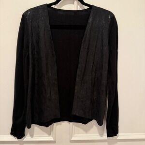 Women's SizeM Black Snakeskin Print Shimmer Open Front Cardigan Altered Upcycled